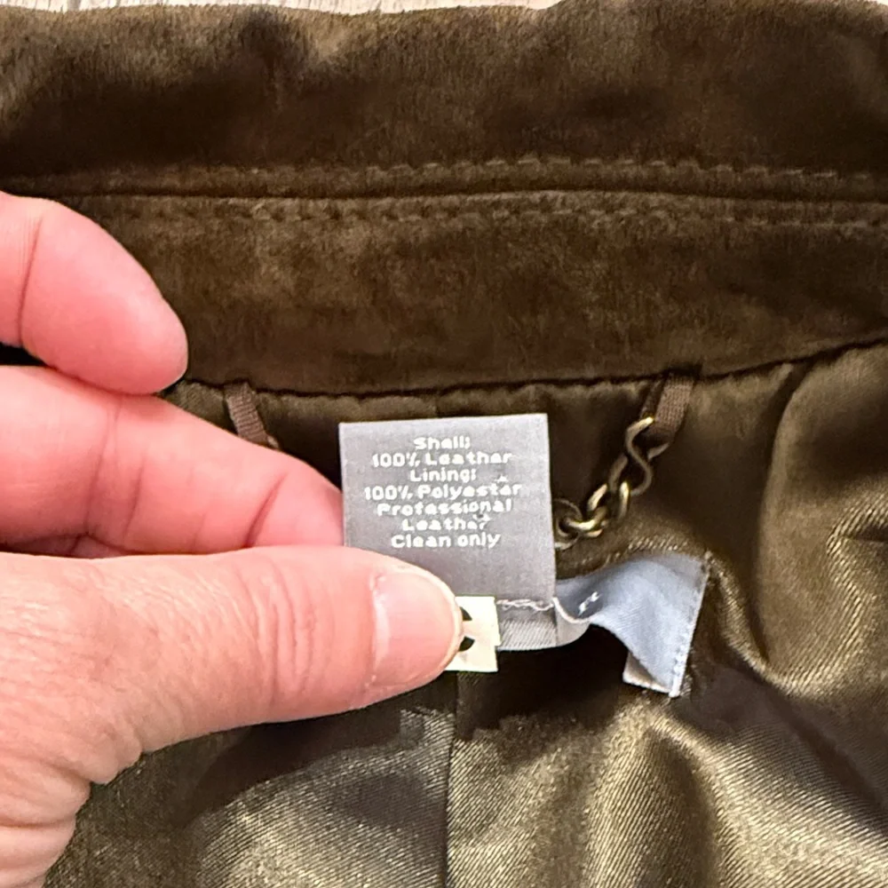Ann Taylor Olive Green/Brown Suede Belted Blazer Jacket 2 NWOT - Picture 7 of 9